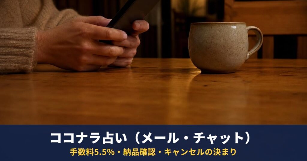 ココナラ占い（メール・チャット）の料金と使い方｜サービス手数料5.5％・納品確認・キャンセルの決まりと、禁止されている占いサービス（2026年9月30日確認）