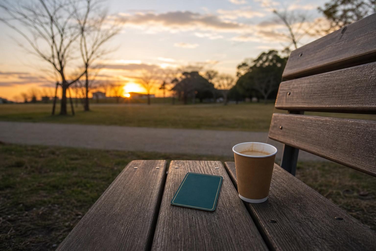 夕暮れの公園のベンチ